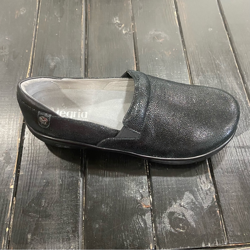 Alegria Silver Black Sparkly Clogs Slip-ons Kel 674 Slip Resistant Work 41 or 11